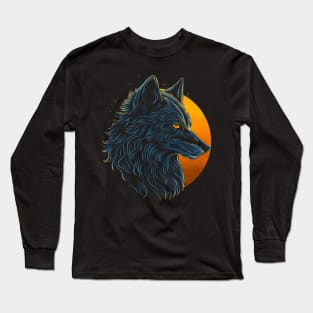 Moon Wolf - Retro Vibrant Wolf Pop Art Long Sleeve T-Shirt